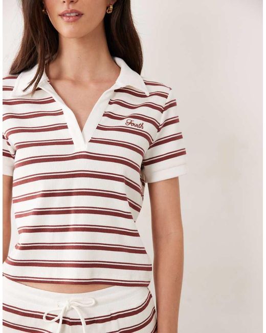 4th & Reckless Ribbed Logo Front Collared Polo Top Co-ord