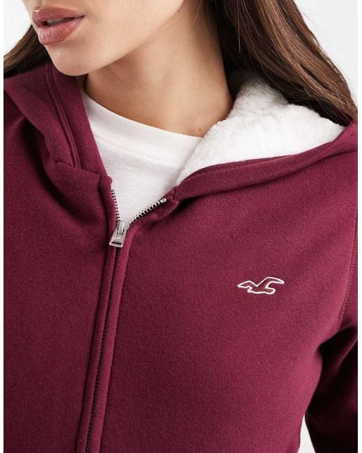 Hollister Red Full Zip Faux Fur Lining Hoodie