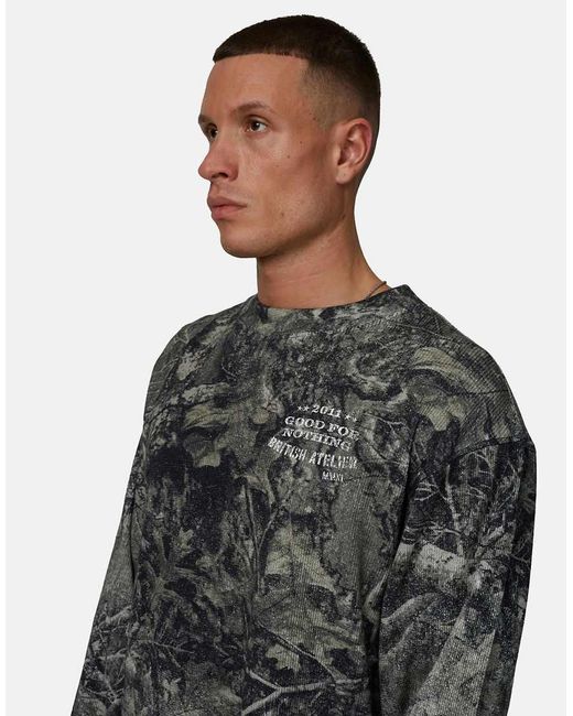 Good For Nothing Green Long Sleeve Waffle Camo Tee for men