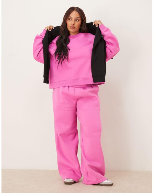 ASOS Pink Asos Design Curve Oversized Brushback Sweatshirt With Raglan Detail
