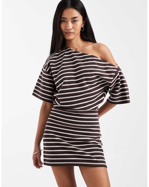 ASOS Multicolor Supersoft Fallen Shoulder Short Sleeve With Ruching Mini Dress