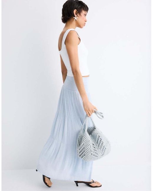 Stradivarius White Metallic Thread Crochet Shopper Bag