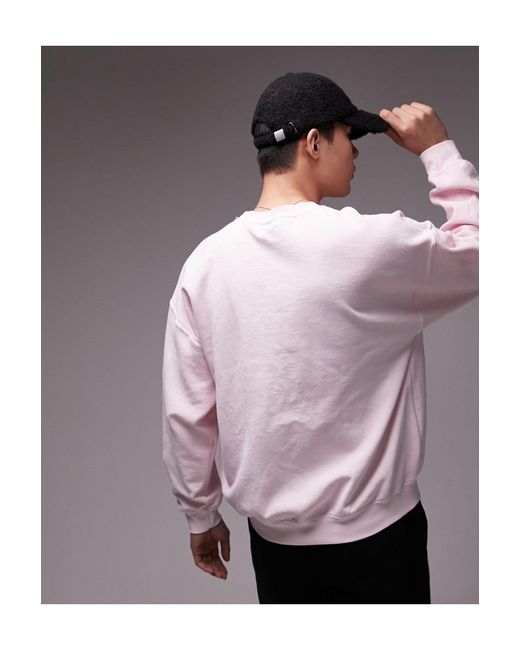 Topman Pink Oversized Fit Sweatshirt With Daisies Embroidery for men
