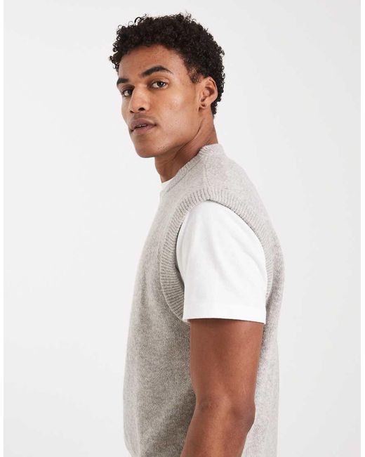 Jack & Jones Gray Fluffy Knitted Vest for men