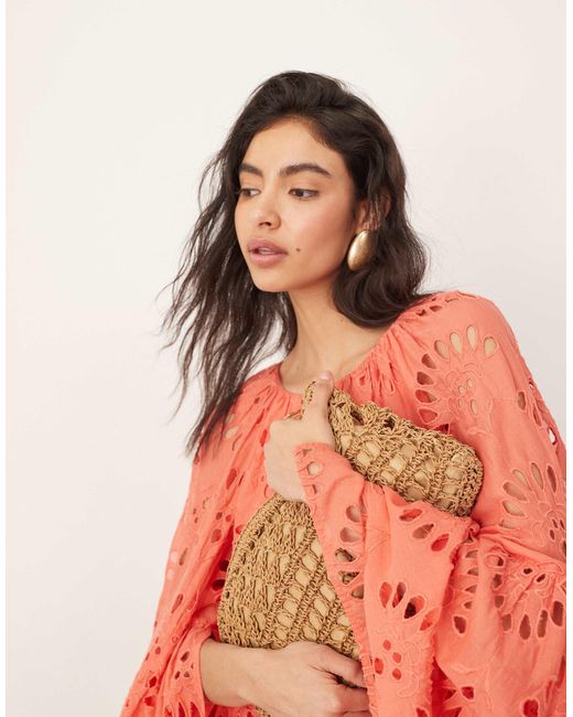 ARRANGE Red Oversized Organdi Broderie Smock Top