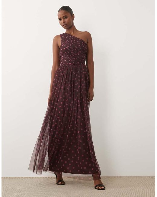 LACE & BEADS Purple Tulle One-shoulder Maxi Dress