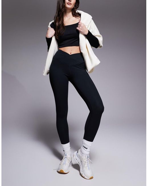 Leggings Negros Para Yoga Con Cinturilla Cruzada De Tejido Suave Icon De Hourglass 4505 de color Blue