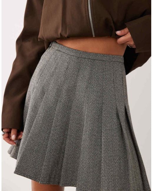 Nobody's Child Brown Herringbone High Rise Pleated Mini Skirt