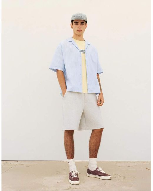 Pull&Bear Blue Striped Short Sleeve Shirt for men