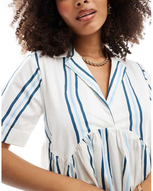 ASOS Blue Midi Shirt Dress With Revere Collar And Corset Hem