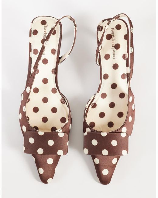 River Island Natural Polkadot Slingback Heels