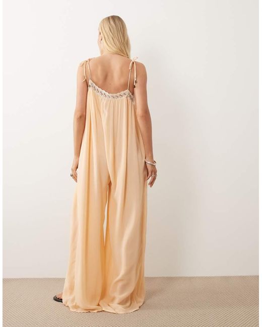 Miss Selfridge Natural Lace Trim Jumpsuit