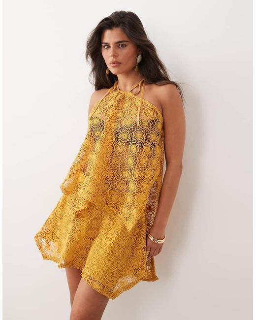 Noughts & Kisses Natural Crochet Mini Skirt