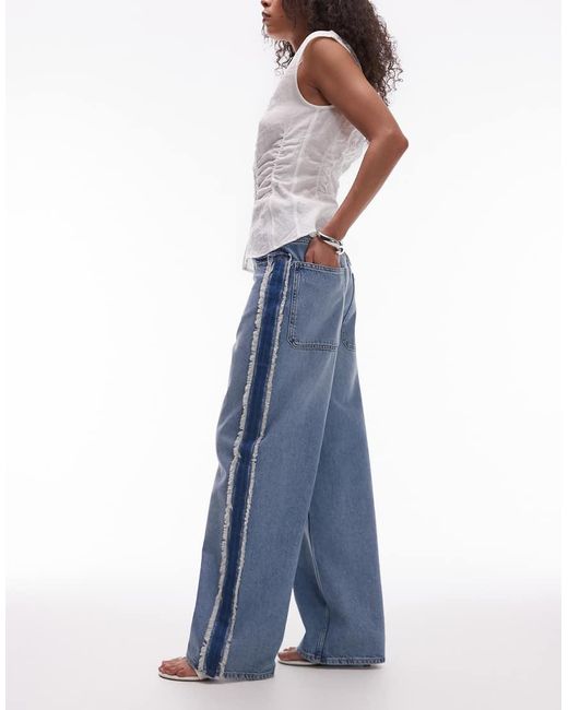 & Other Stories Blue High Waist Wide Denim Jeans With Fray Detail