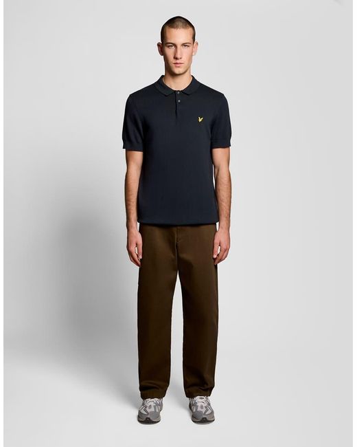 Lyle & Scott Blue Mid Knits Cotton Short Sleeve Knitted Polo for men