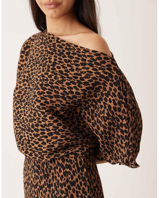 Never Fully Dressed Brown Tilly Off Shoulder Plisse Midaxi Dress