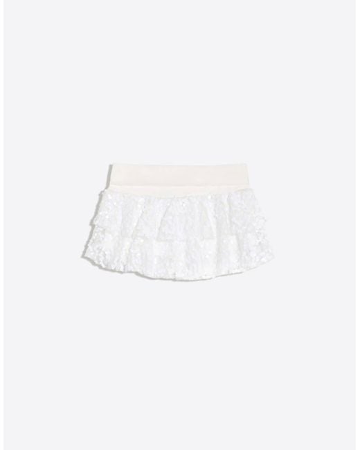 Bershka White Sequin Mini Skirt With Ruffles