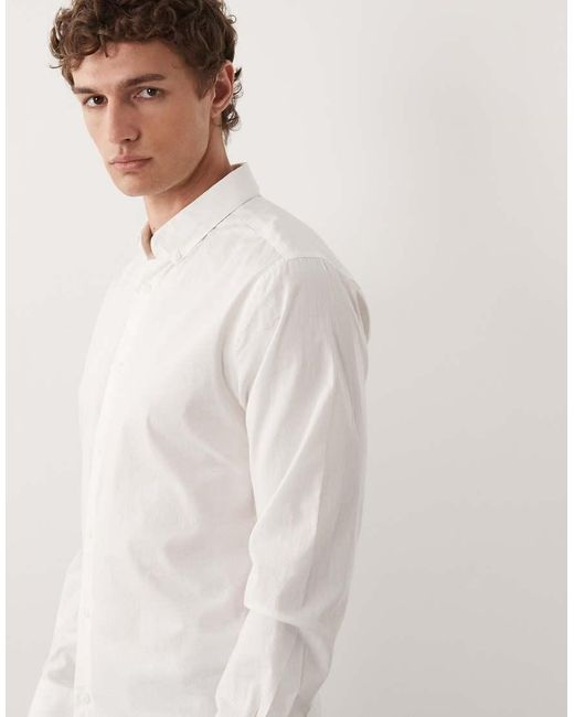Only & Sons White Slim Fit Stretch Poplin Shirt for men