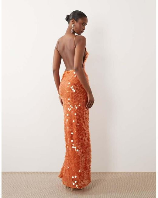 ASOS Orange Disc Sequin Strappy Maxi Dress With Open Back Detail