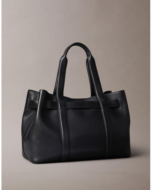 Calvin Klein Black Leather Buckle Medium Tote Bag
