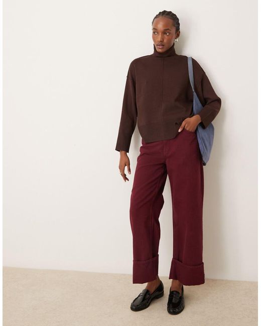 Vila Brown High Neck Oversized Jumper With Seam Detail