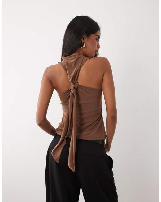 ASOS Brown High Neck Knot Back Halter Top
