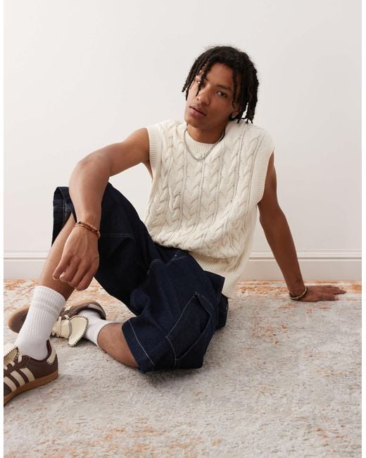 Weekday Natural Cable Knit Vest for men