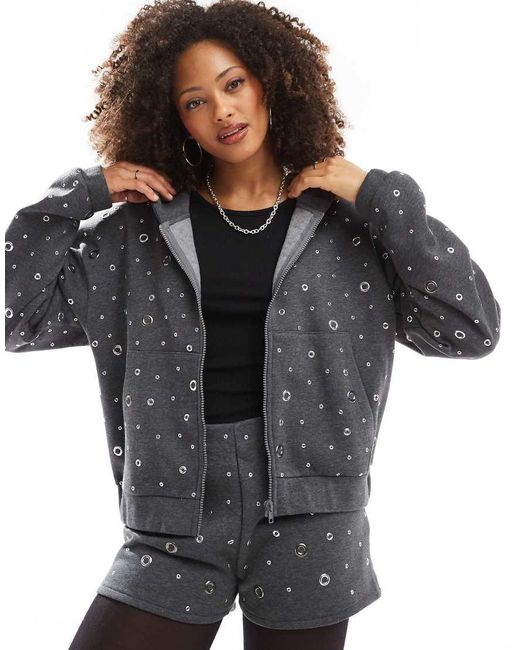 ASOS Black Eyelet Zip Through Hoodie