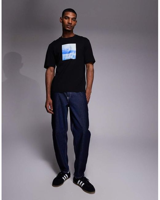 HUGO Blue Nierofix Chest Print Graphic T-Shirt for men