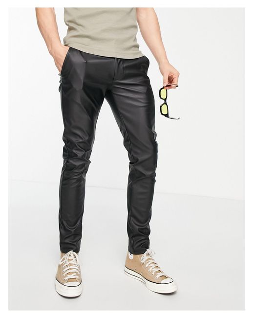 ASOS Low Rise Faux Leather Trousers in Black for Men Lyst Canada