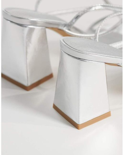 London Rebel White Aria Strappy Mid Block Heeled Sandals
