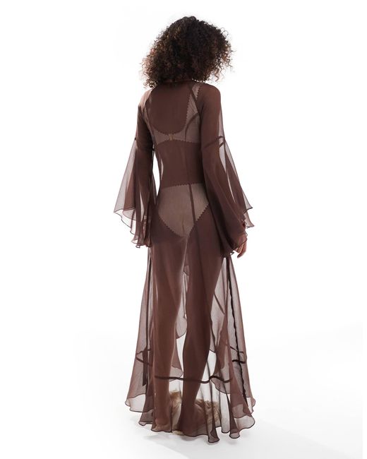 Miss Selfridge Brown – langer strand-kimono aus chiffon