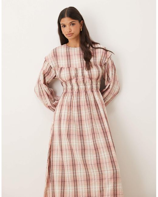 ASOS Pink Crew Neck Maxi Dress With Bust Detail And Ruched Bodice