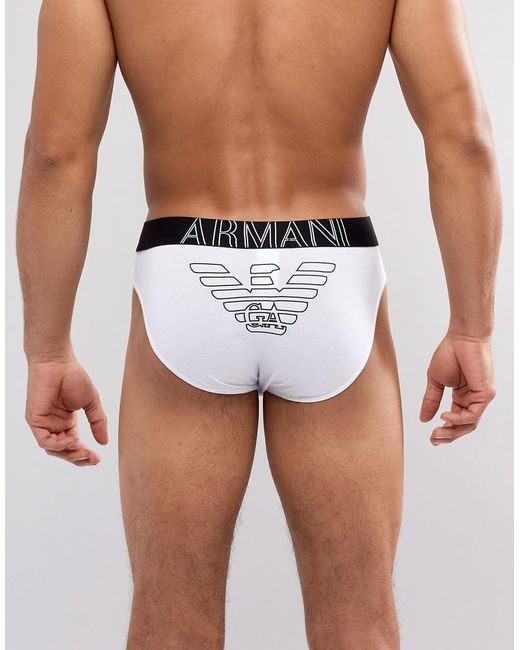 Emporio Armani Large Back Logo Briefs In White for men