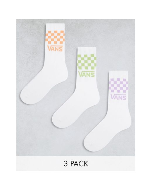 Vans White Classic Check Crew 3 Pack Socks