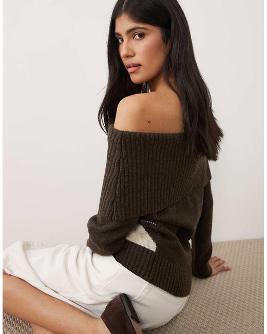 Cotton On Natural Fluffy Cable Off Shoulder Knit