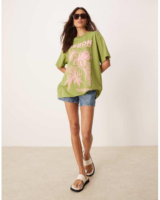 Camiseta Extragrande Con Estampado Gráfico De Lisboa De -Verde ASOS de color Green