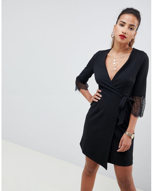 asos black wrap dress