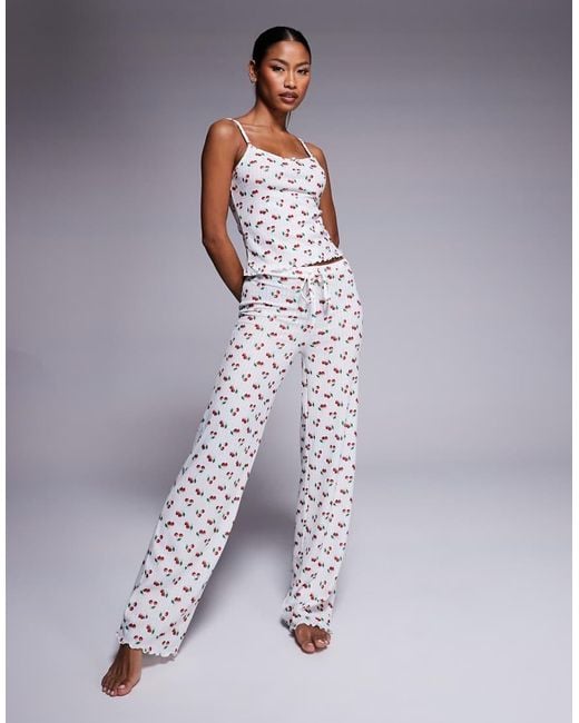 River Island Purple Cherry Pointelle Cami Top And leggings Pyjama Set