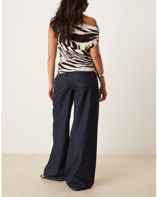 Mango Broek Met Denim Look, Elastische Taille En Wijde Pijpen in het Blue