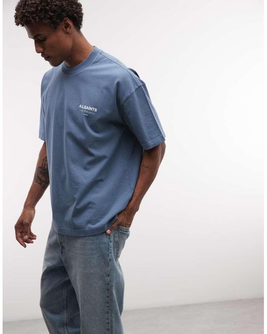 AllSaints Blue Underground Logo T-shirt With Back Print for men
