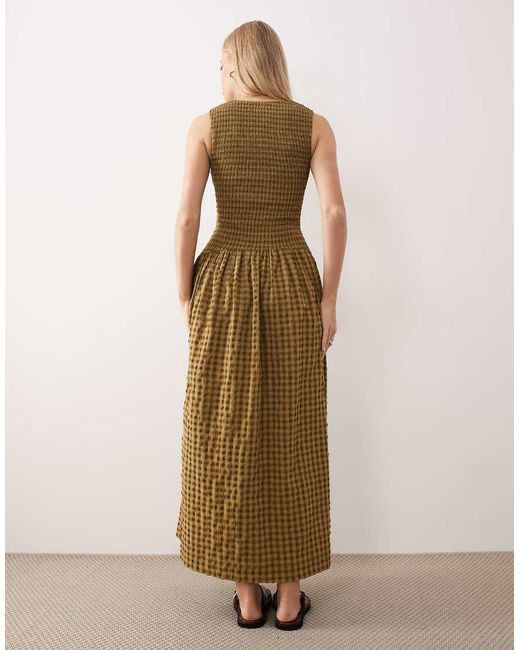 ASOS Natural Crinkle Scoop Neck Maxi Sundress With Shirred Waist