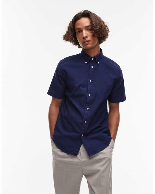 Tommy Hilfiger Blue Oxford Short Sleeve Shirt for men