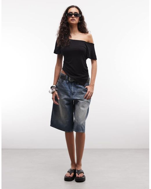 Collusion Black Asymmetric Drapey Off-shoulder Top