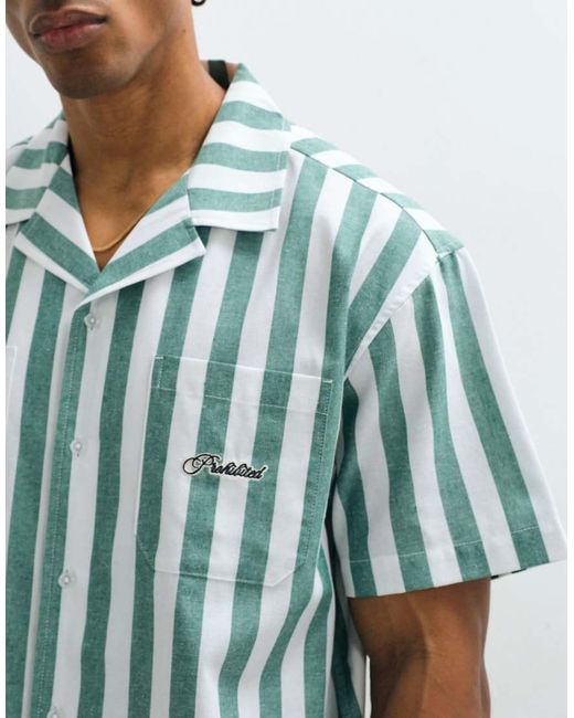 Prohibited Blue Coastline Revere Collar Stripe Shirt Co-Ord for men