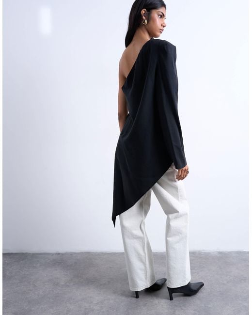 TOPSHOP Gray Cupro Asymmetric Top With Shoulder Pads