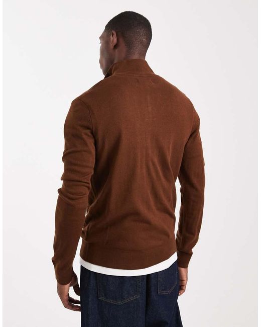 Threadbare Brown 1/4 Zip Jumper for men