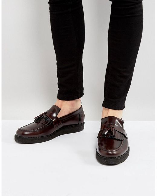 Fred Perry X George Cox Leather Tassel Loafers Red for men