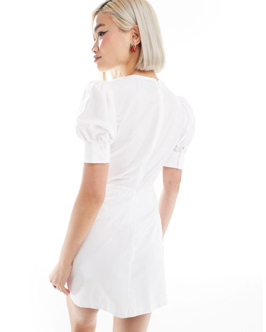 Reclaimed (vintage) White – milchmädchen-minikleid im western-stil mit kragen