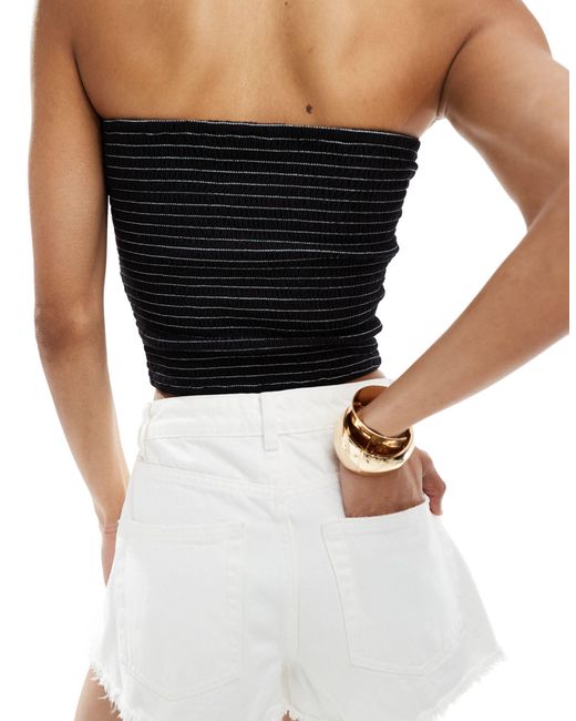 ASOS Black Shirred Bandeau Top With Ring Detail